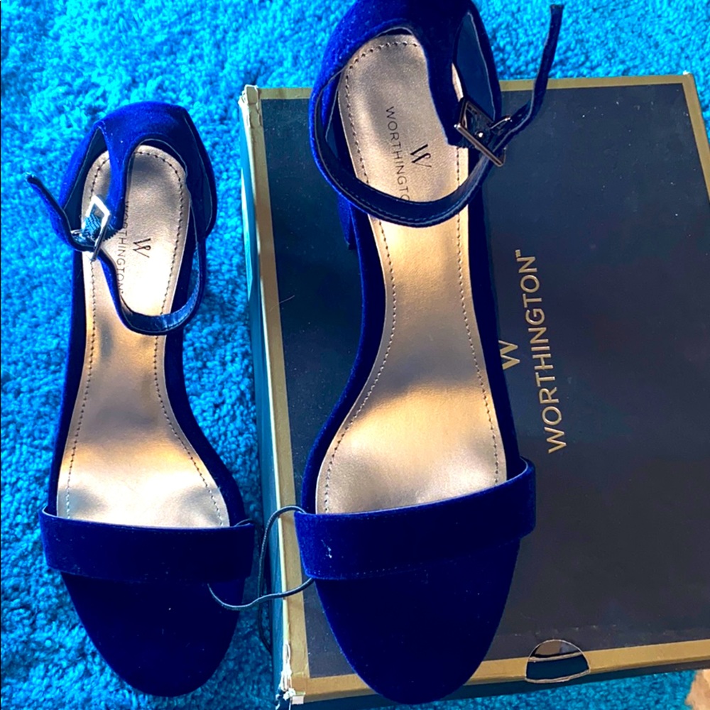 Worthington Navy Blue Velvet (Suede) Thick Heels